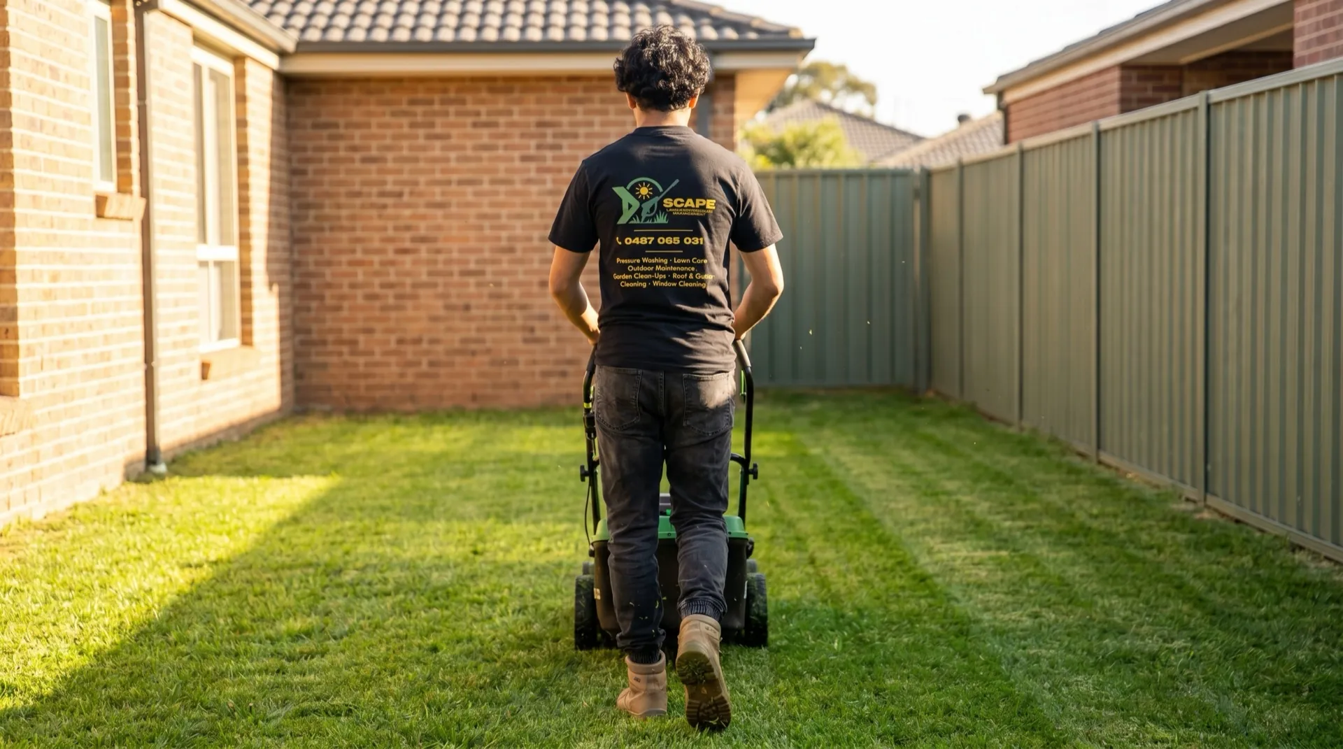 Zaki mowing a Sydney lawn